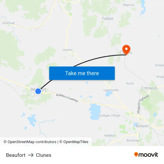 Beaufort to Clunes map