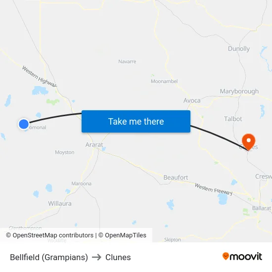 Bellfield (Grampians) to Clunes map