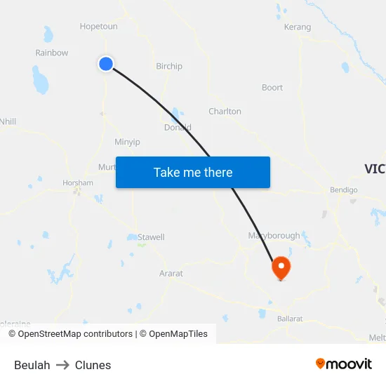 Beulah to Clunes map