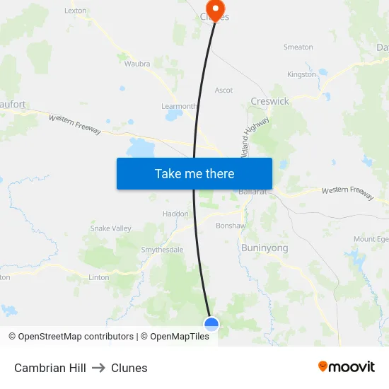 Cambrian Hill to Clunes map