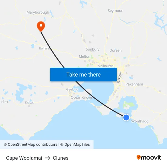Cape Woolamai to Clunes map