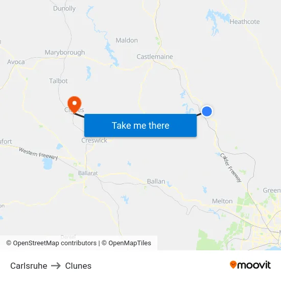 Carlsruhe to Clunes map