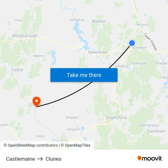 Castlemaine to Clunes map