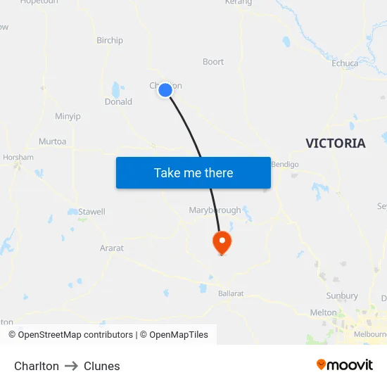 Charlton to Clunes map