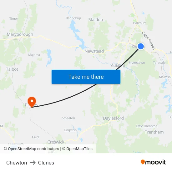 Chewton to Clunes map