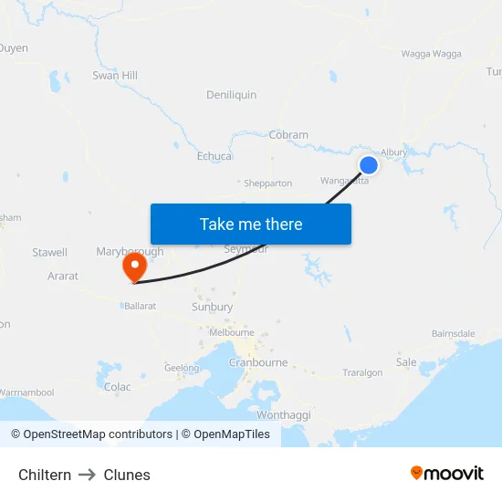 Chiltern to Clunes map