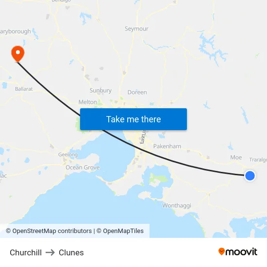 Churchill to Clunes map
