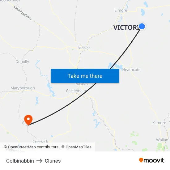 Colbinabbin to Clunes map