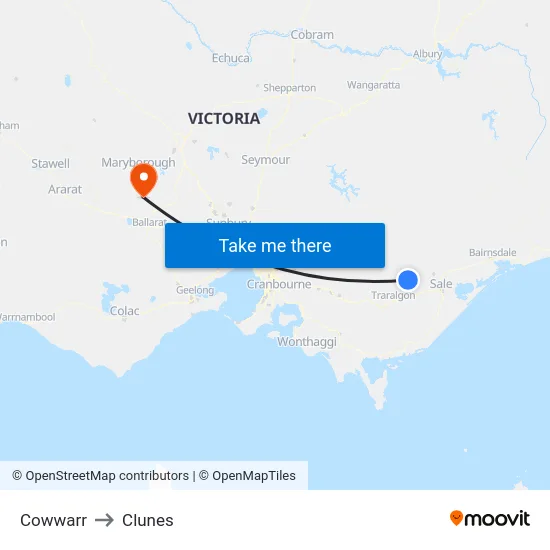 Cowwarr to Clunes map