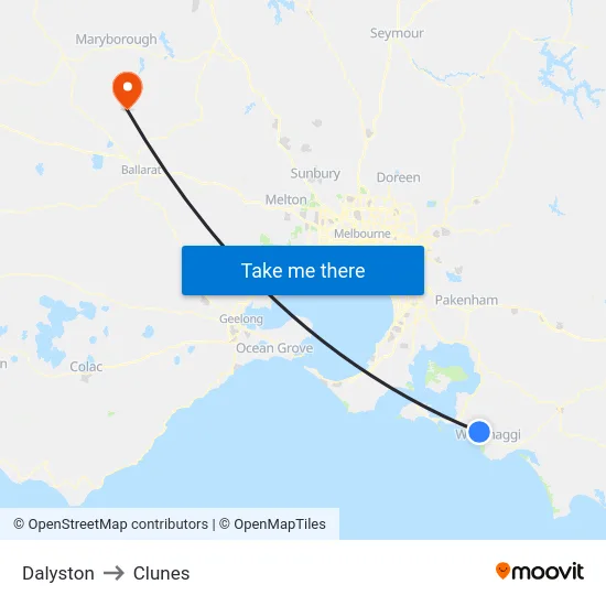 Dalyston to Clunes map