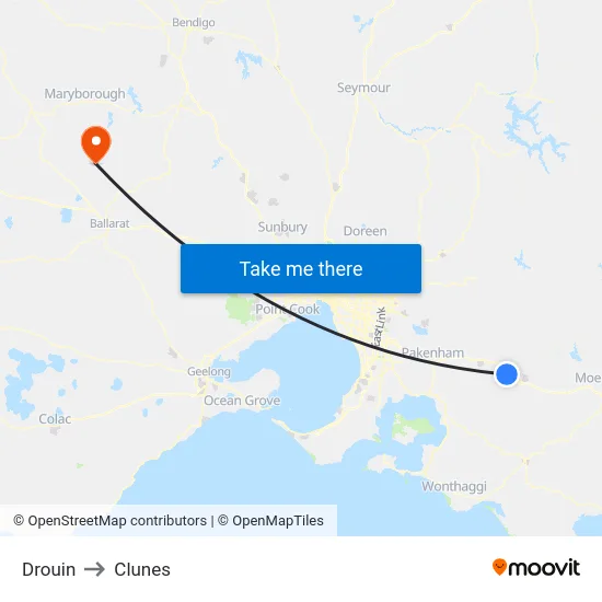 Drouin to Clunes map