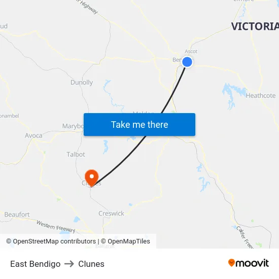 East Bendigo to Clunes map