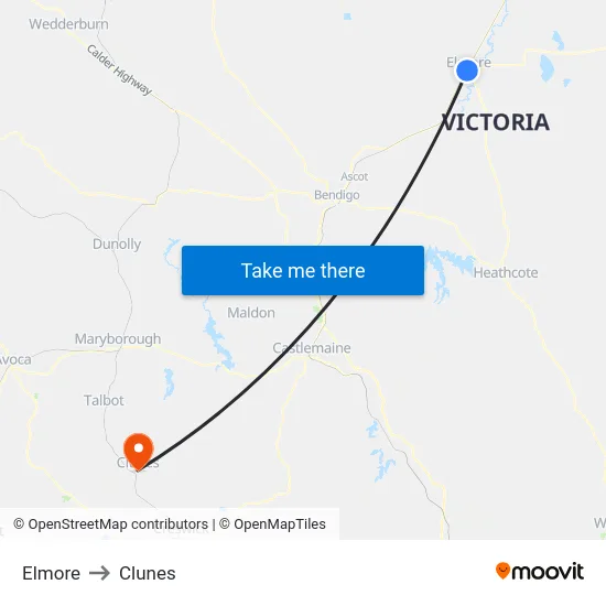 Elmore to Clunes map