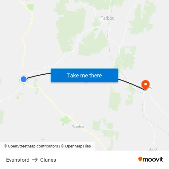 Evansford to Clunes map