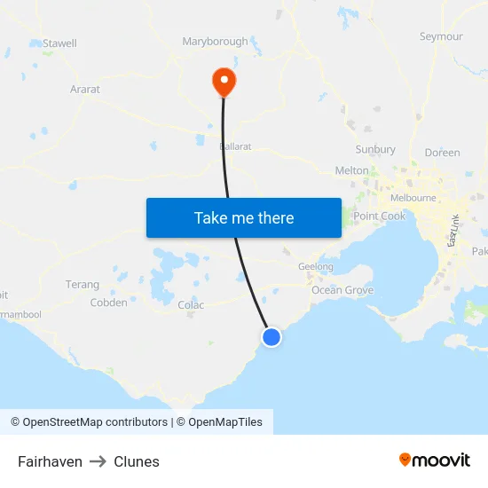 Fairhaven to Clunes map