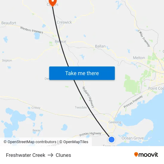 Freshwater Creek to Clunes map