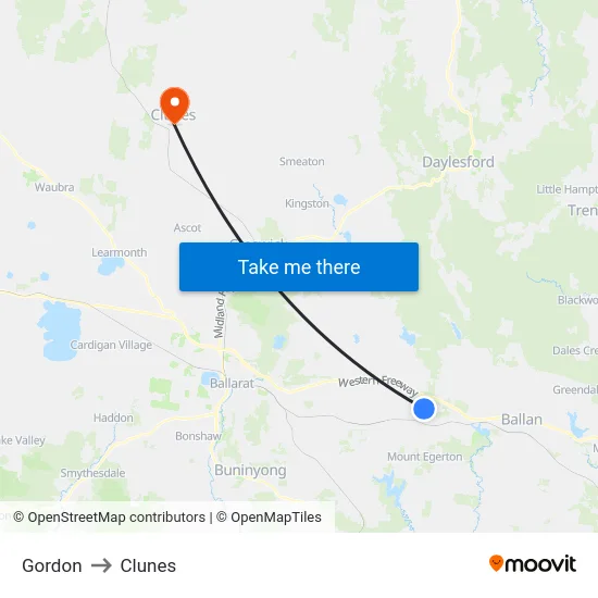 Gordon to Clunes map