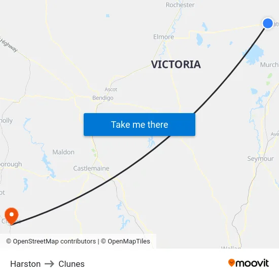 Harston to Clunes map