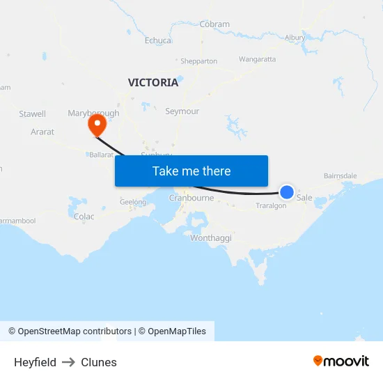 Heyfield to Clunes map