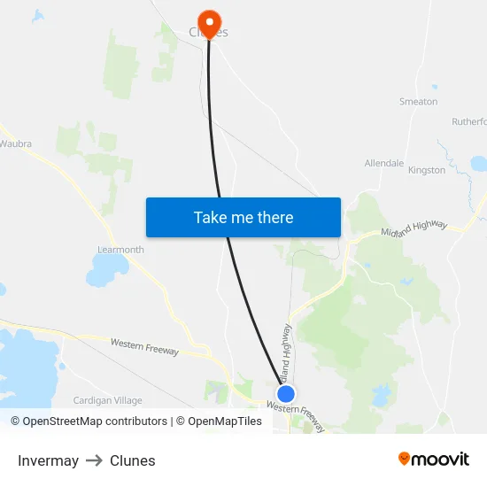 Invermay to Clunes map