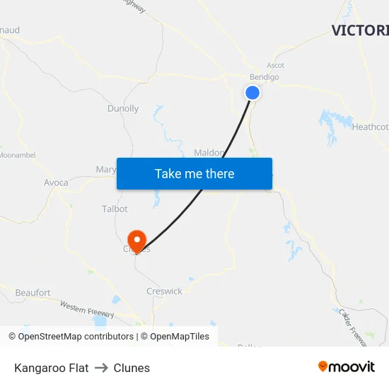 Kangaroo Flat to Clunes map