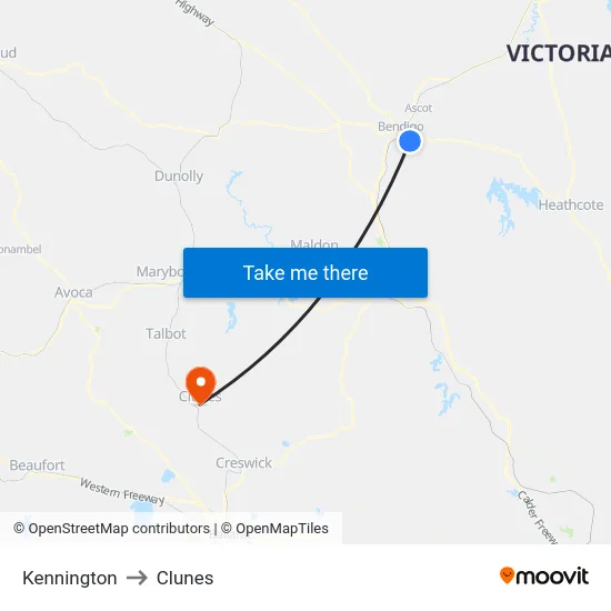 Kennington to Clunes map