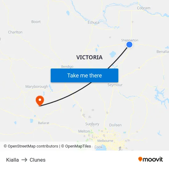 Kialla to Clunes map