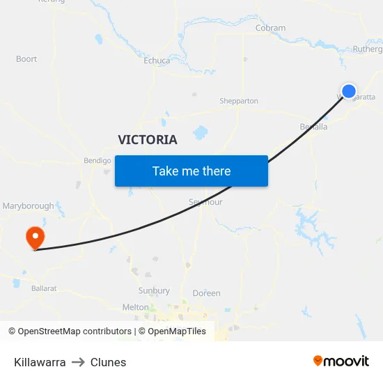 Killawarra to Clunes map