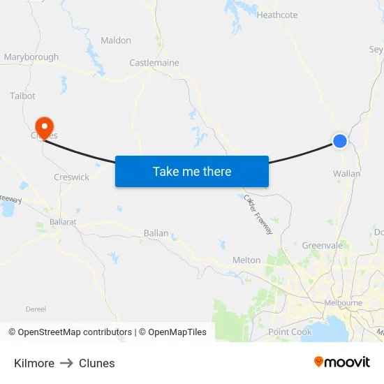 Kilmore to Clunes map