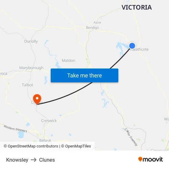 Knowsley to Clunes map