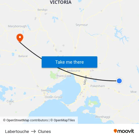 Labertouche to Clunes map
