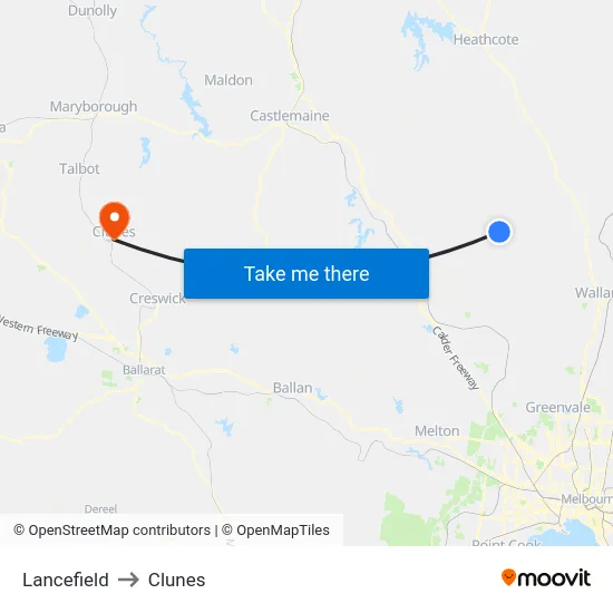 Lancefield to Clunes map