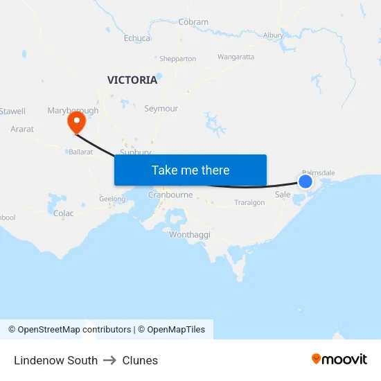 Lindenow South to Clunes map