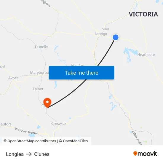 Longlea to Clunes map