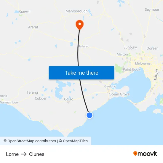 Lorne to Clunes map