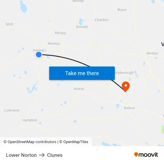 Lower Norton to Clunes map