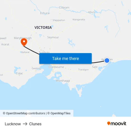 Lucknow to Clunes map