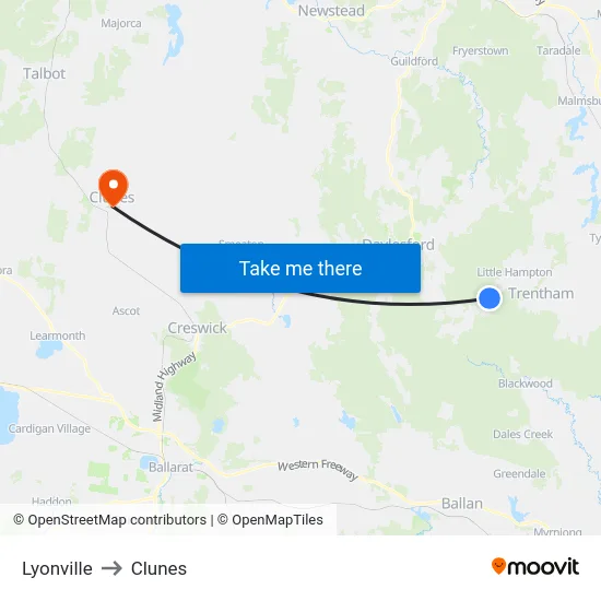Lyonville to Clunes map