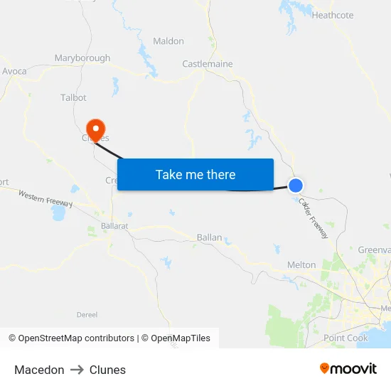 Macedon to Clunes map