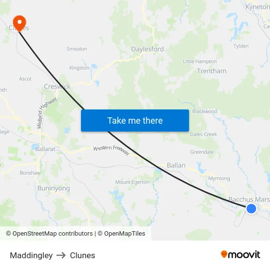 Maddingley to Clunes map