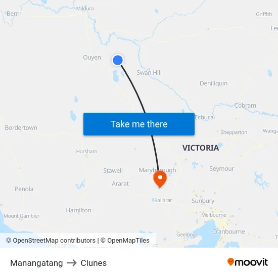 Manangatang to Clunes map