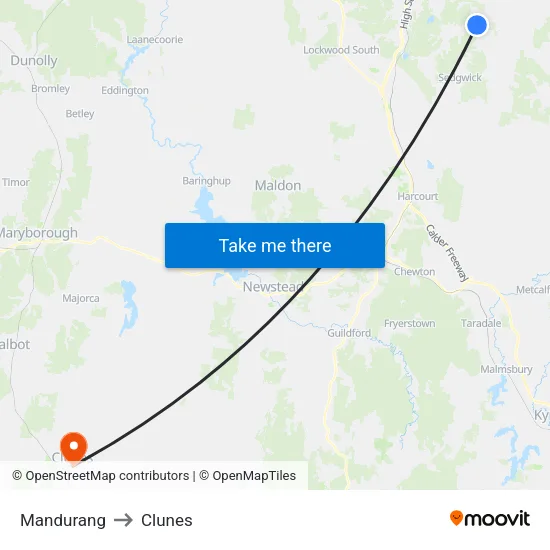 Mandurang to Clunes map
