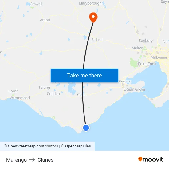 Marengo to Clunes map