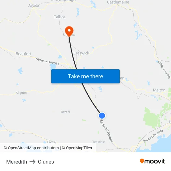 Meredith to Clunes map