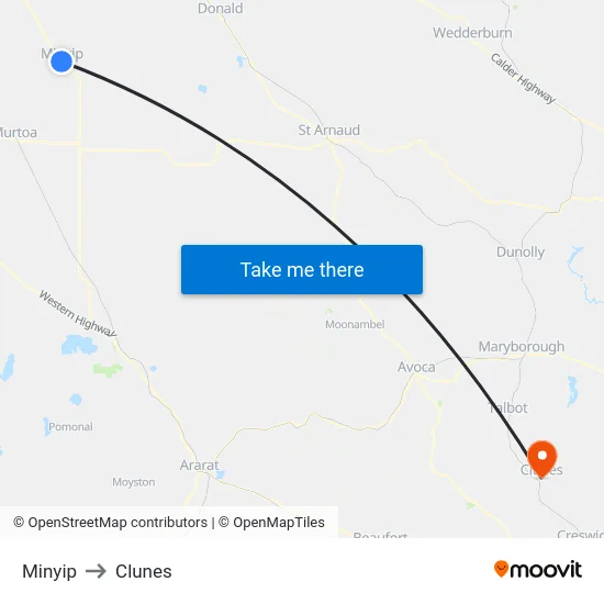 Minyip to Clunes map