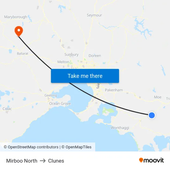 Mirboo North to Clunes map