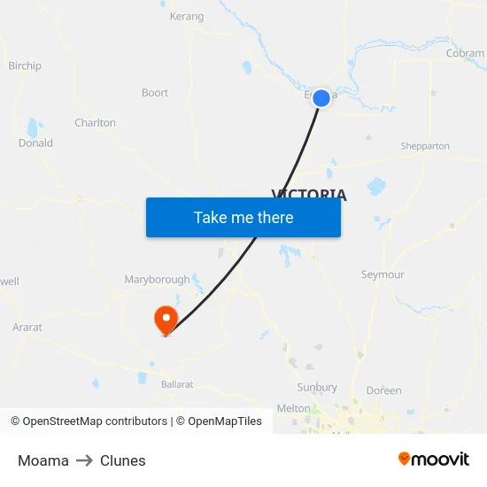 Moama to Clunes map