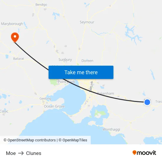 Moe to Clunes map