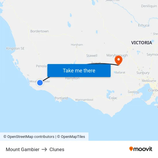Mount Gambier to Clunes map