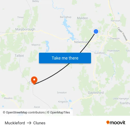 Muckleford to Clunes map